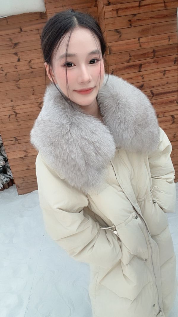 鴨絨90%狐狸毛長版外套（白色） 
