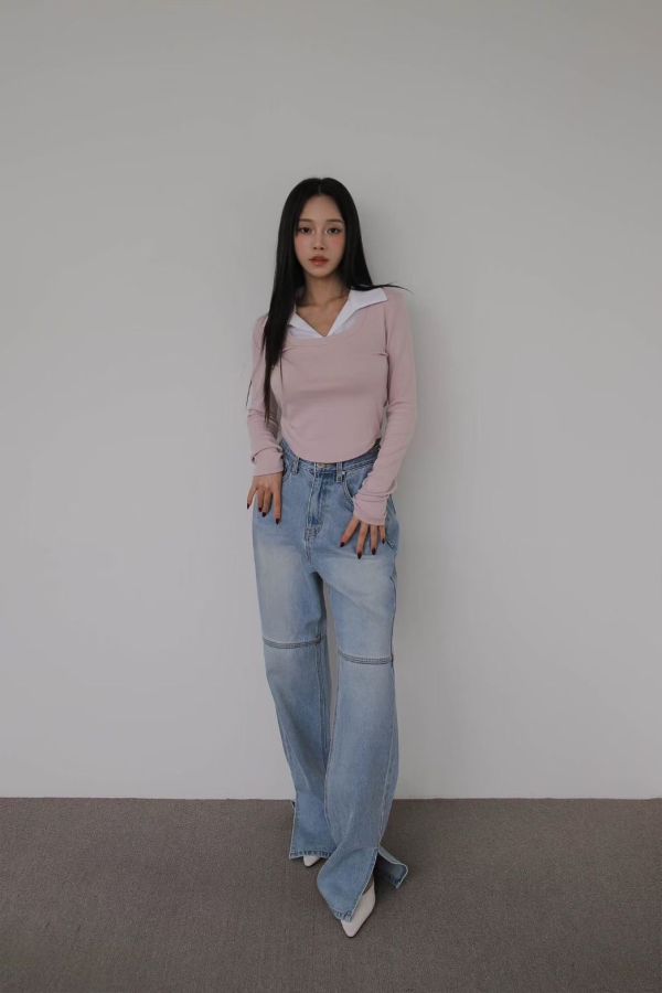 S06.拼色翻領上衣 