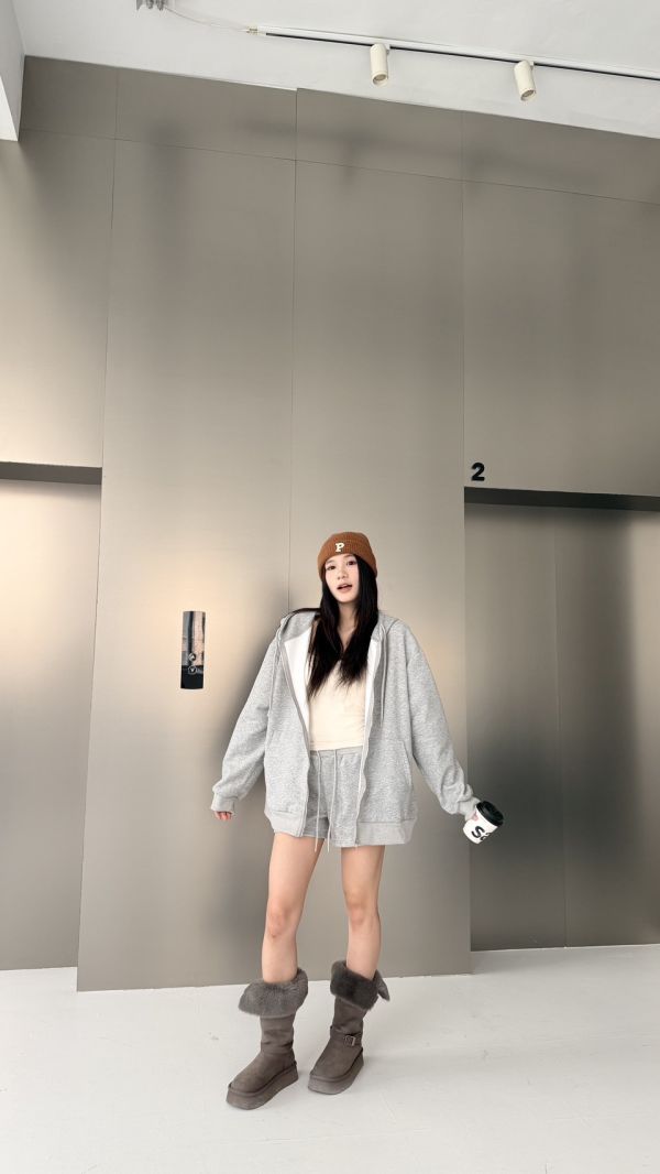 連帽短褲套裝（淺灰色） 