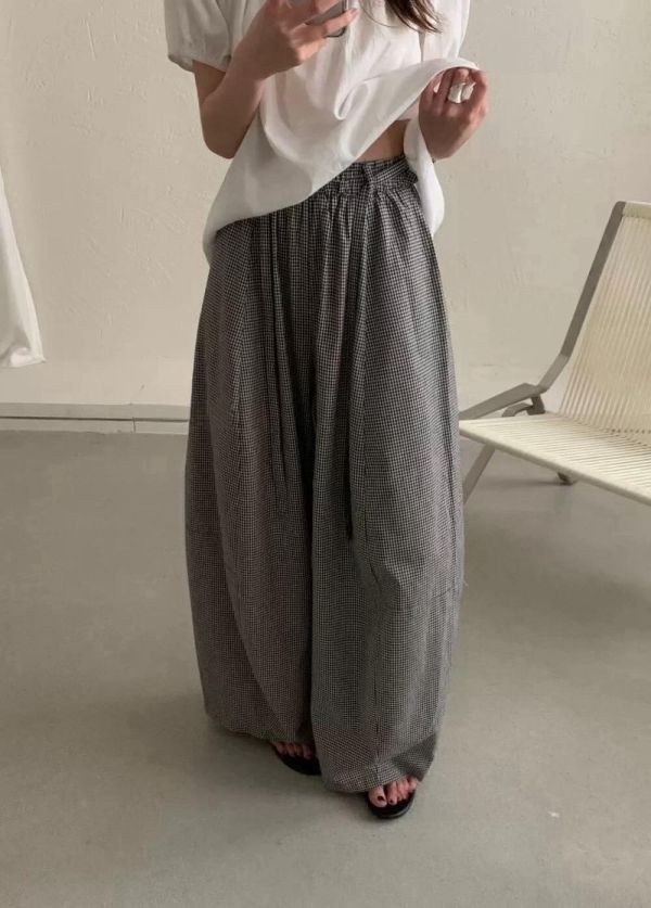 百搭格子鬆緊褲 