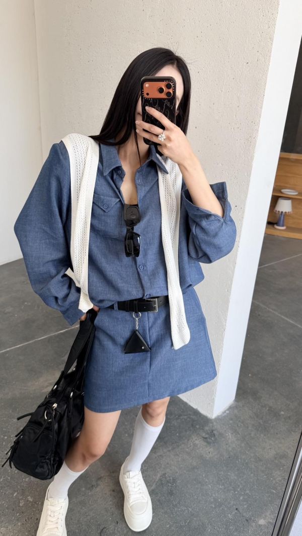 附披肩套裝（藍色） 