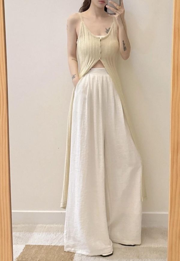 下開衩針織長版背心 