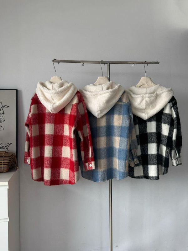 連帽彩色格子襯衫 