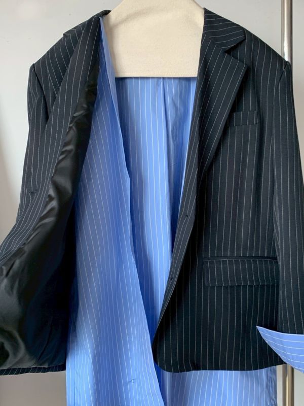 拼接直條襯衫西裝外套 