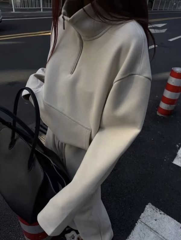 立領加絨長褲套裝 