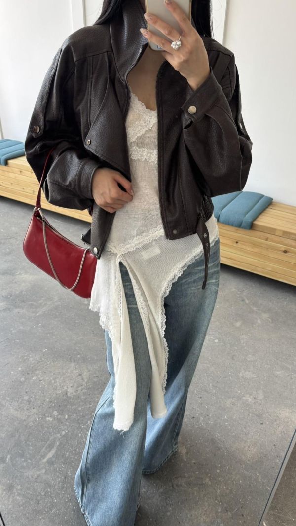 雲感羊紋軟糯廓形皮外（咖色） 