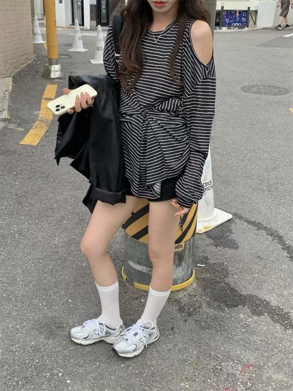 小抓皺顯瘦條紋衣 