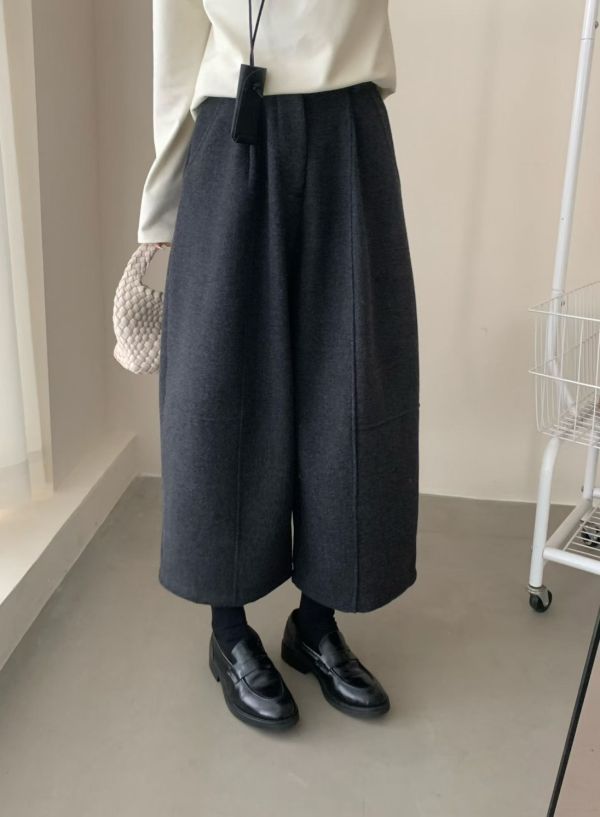 加絨加厚毛呢長褲 