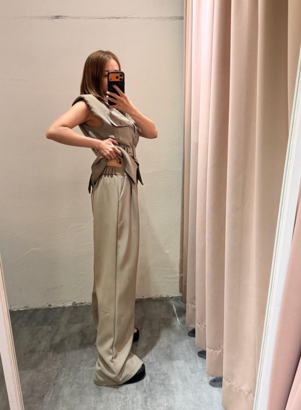 馬甲腰帶長褲套裝 