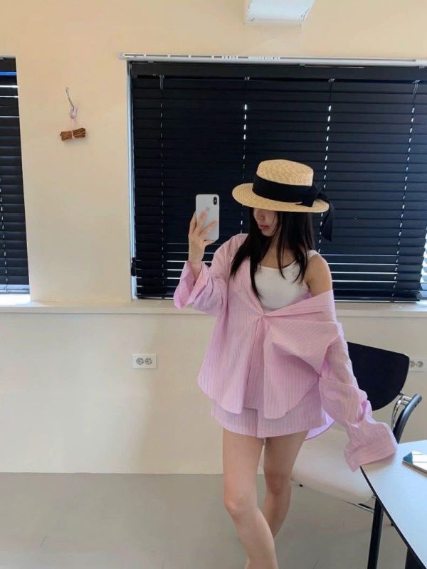 直條休閒短褲套裝 