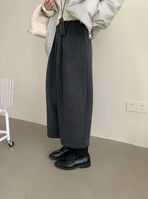 加絨加厚毛呢長褲 