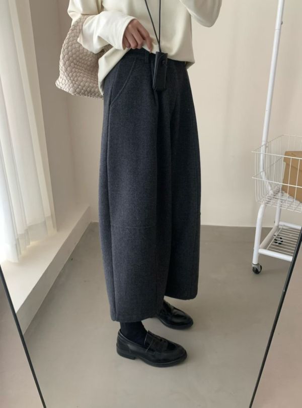 加絨加厚毛呢長褲 