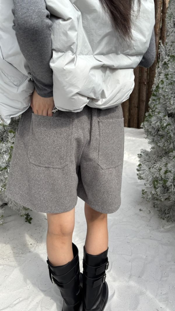 五分毛呢短褲（淺灰） 