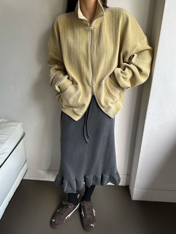 W013.壓折雙拉鍊外套 