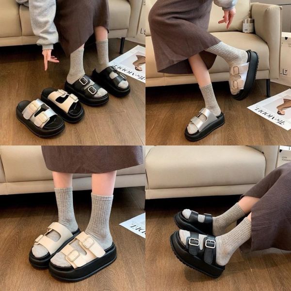 雙扣厚底拖鞋 