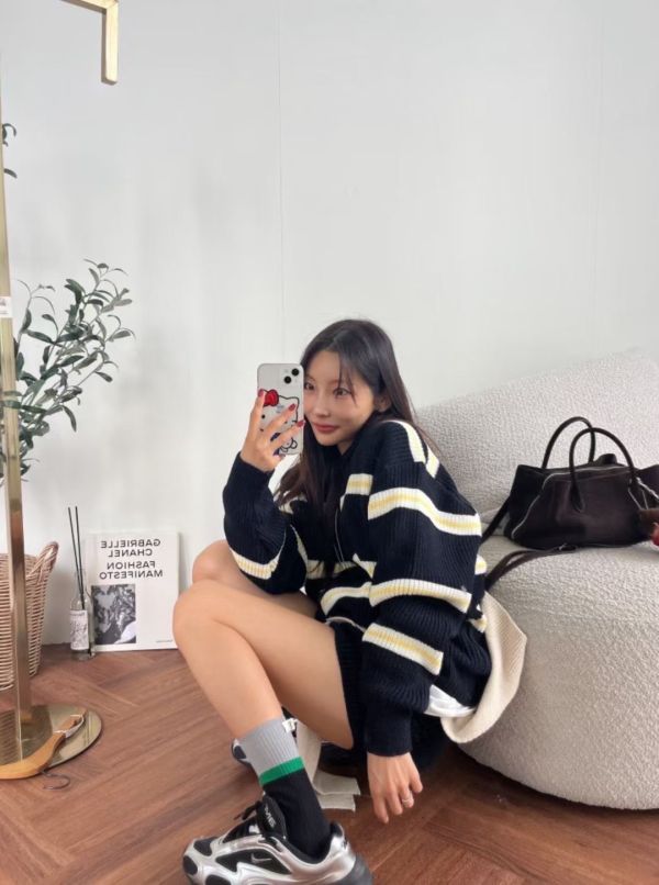 T02.V領線條針織短褲SET 