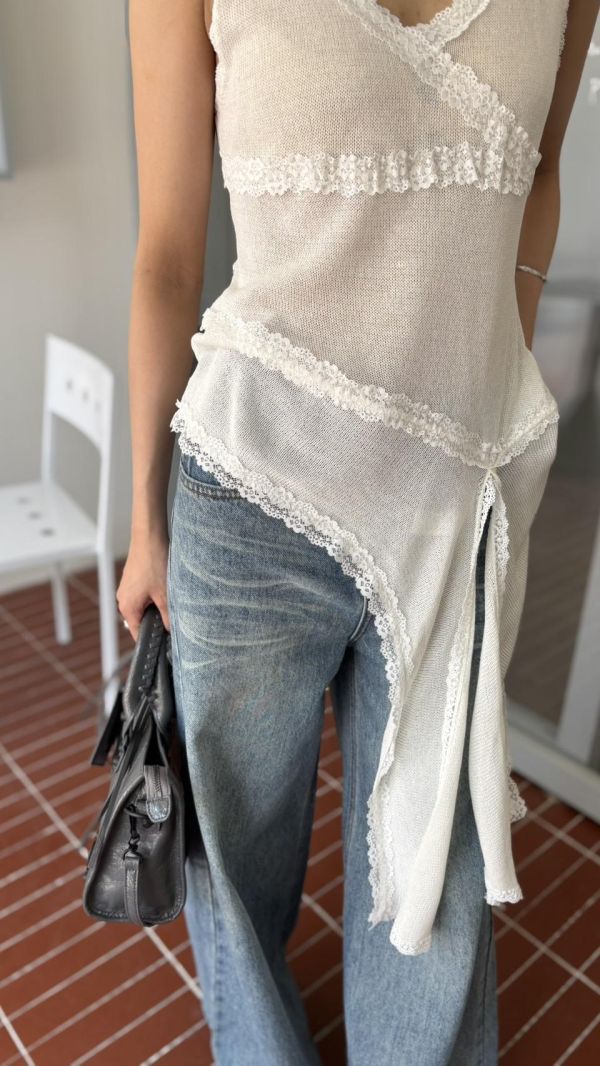 蕾絲拼接背心（白色） 
