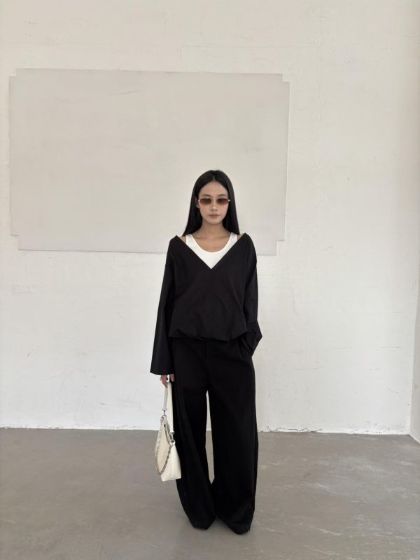 側釦天絲後鬆緊褲 