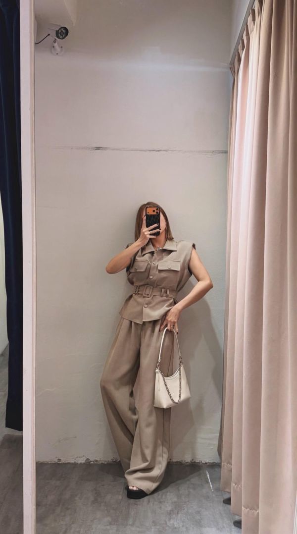 馬甲腰帶長褲套裝 