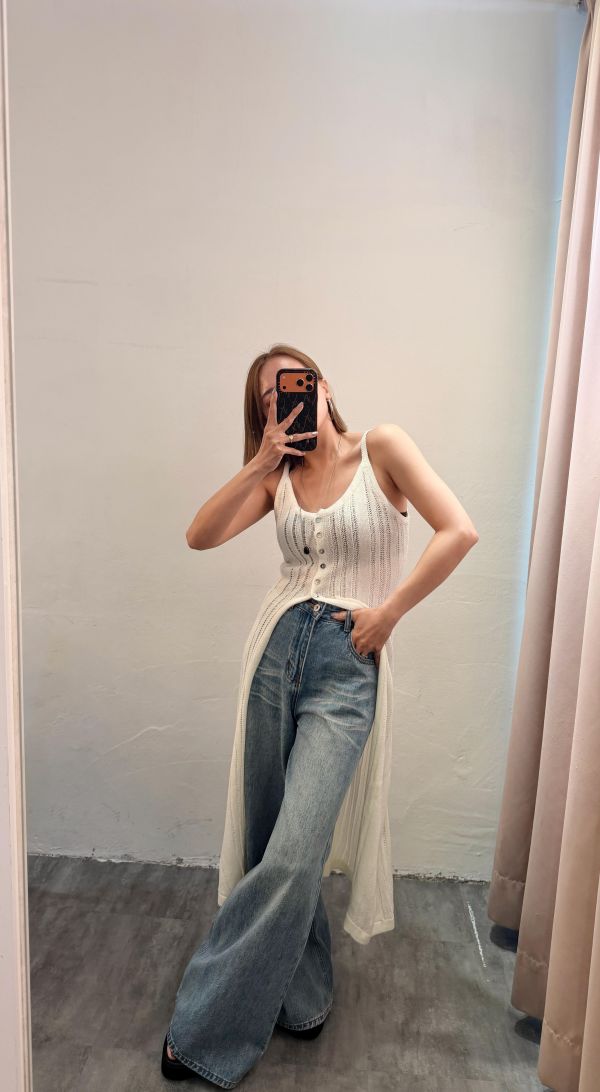 下開衩針織長版背心 