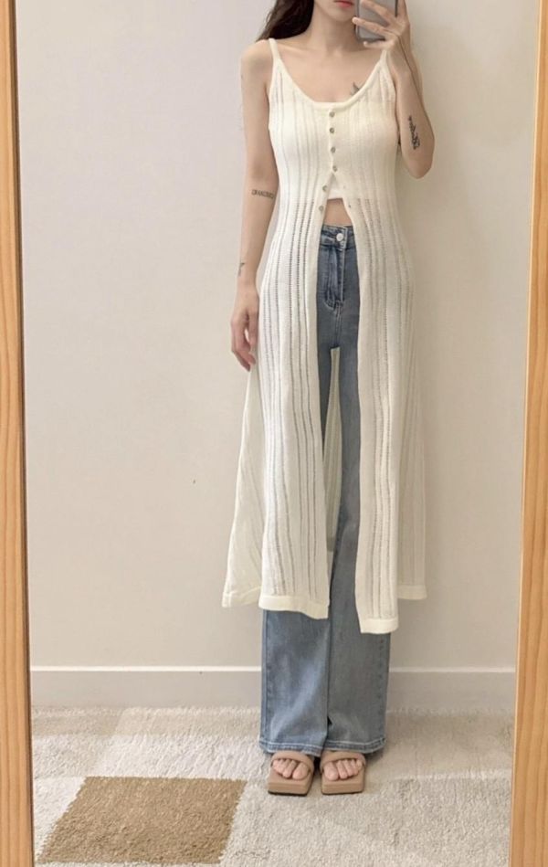 下開衩針織長版背心 