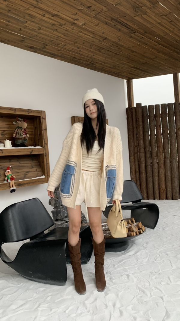 牛仔大口袋針織外套 