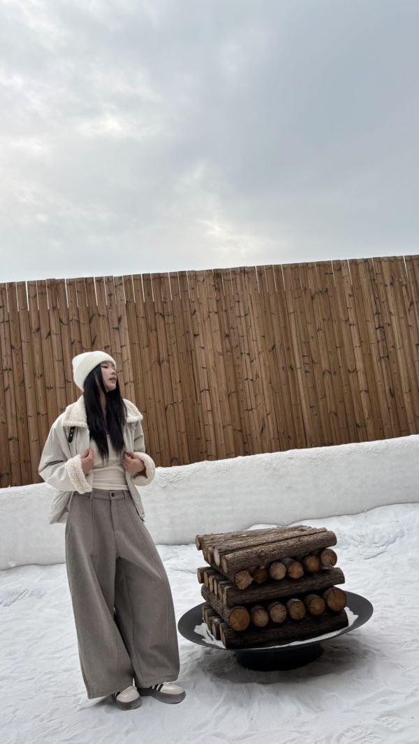 羊羔毛羽絨外套（杏色） 