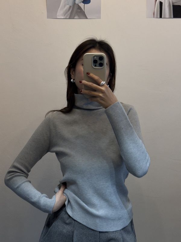 鴨絨背心＋高領打底上衣（藍） 