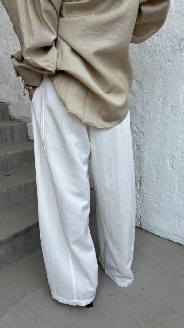 麻料附皮帶鬆緊褲 