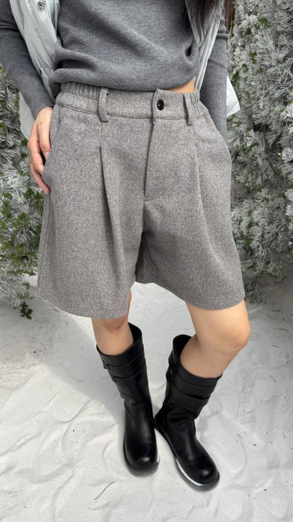 五分毛呢短褲（淺灰） 