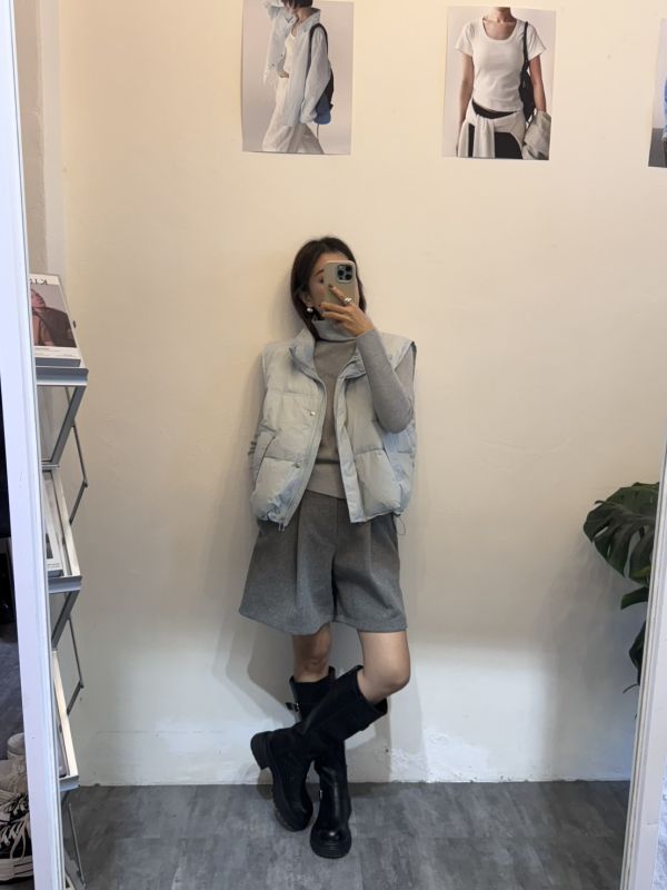 鴨絨背心＋高領打底上衣（藍） 