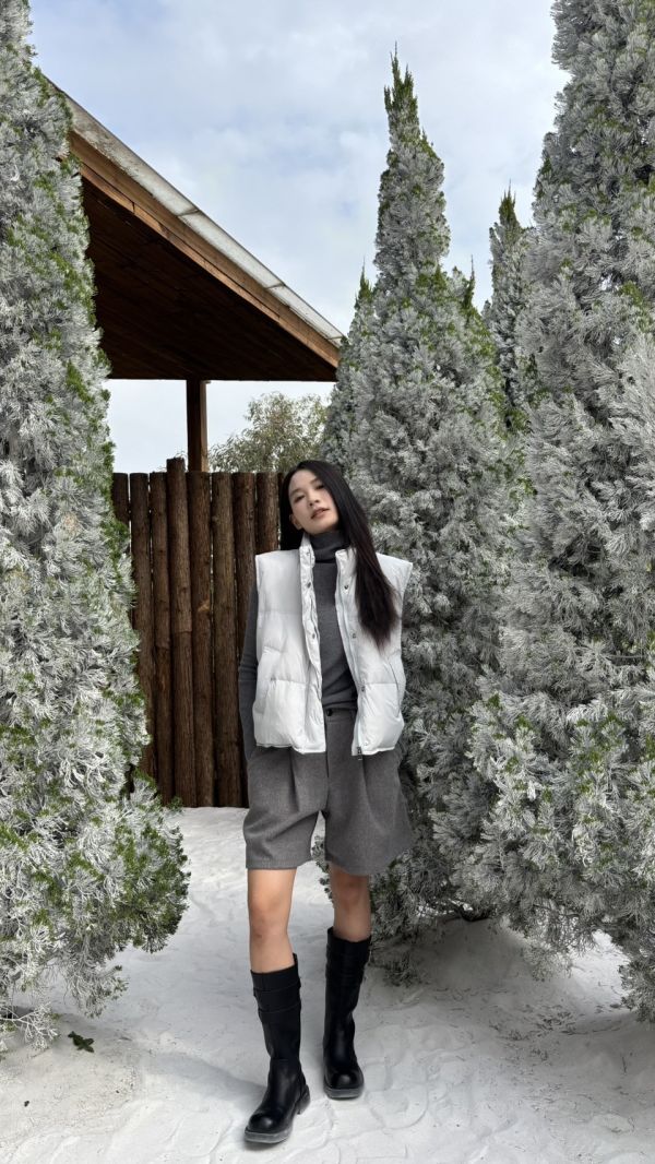 五分毛呢短褲（淺灰） 