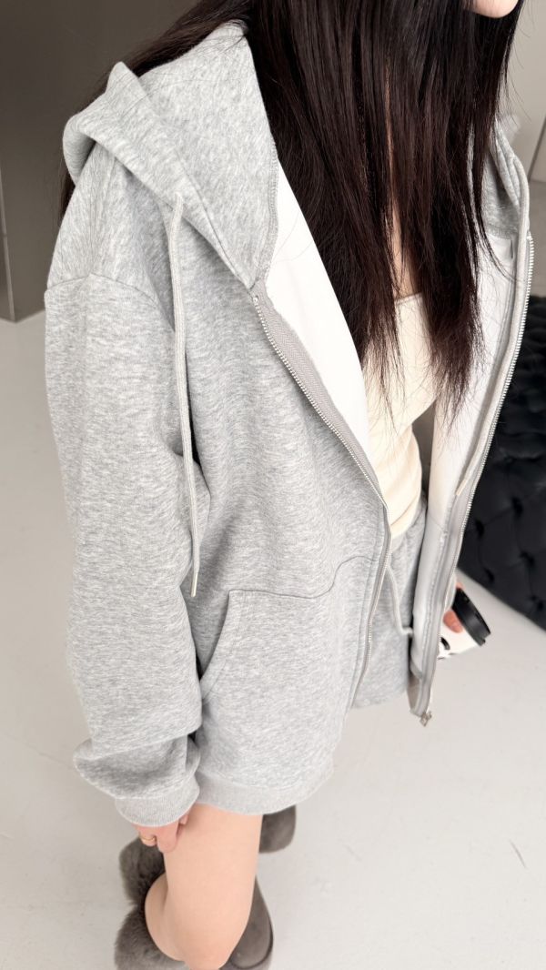連帽短褲套裝（淺灰色） 