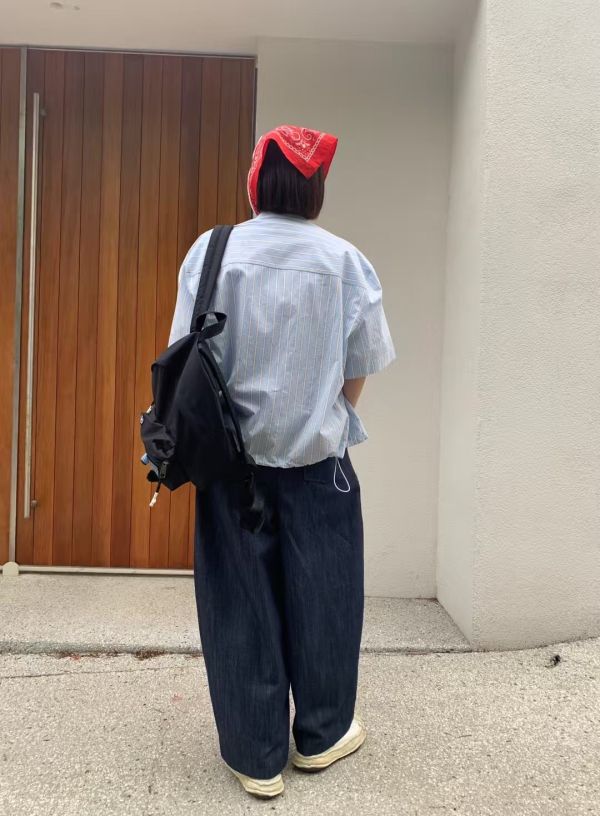 綁帶單寧長褲 
