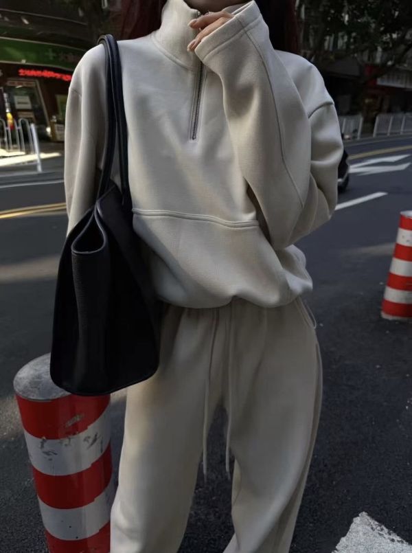 立領加絨長褲套裝 