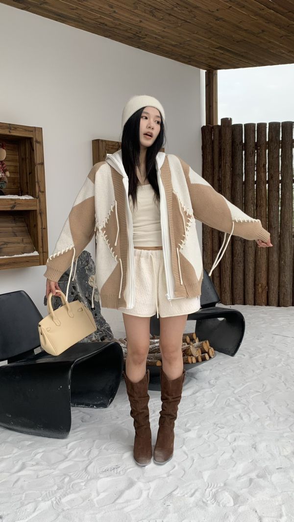 造型編織配色針織外套 