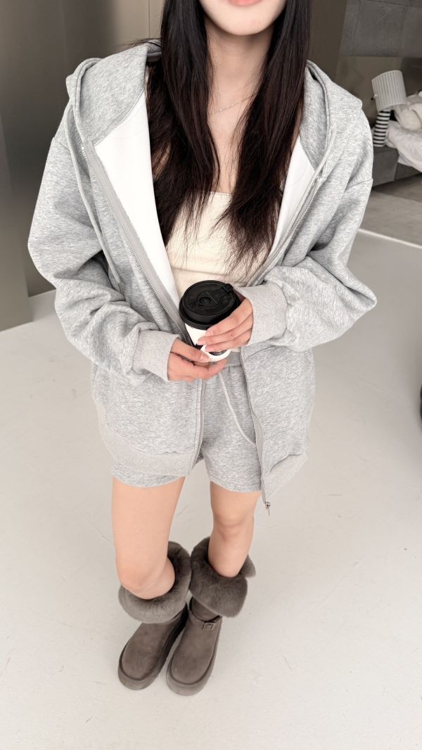 連帽短褲套裝（淺灰色） 