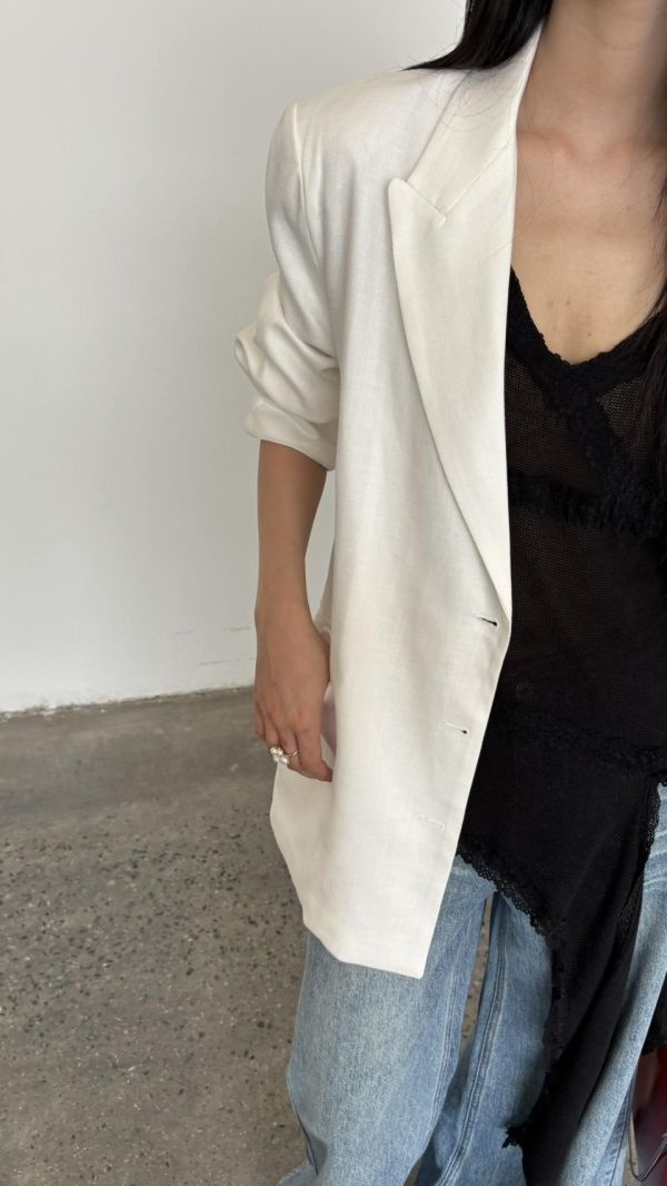 麻料挺版外套（白色） 