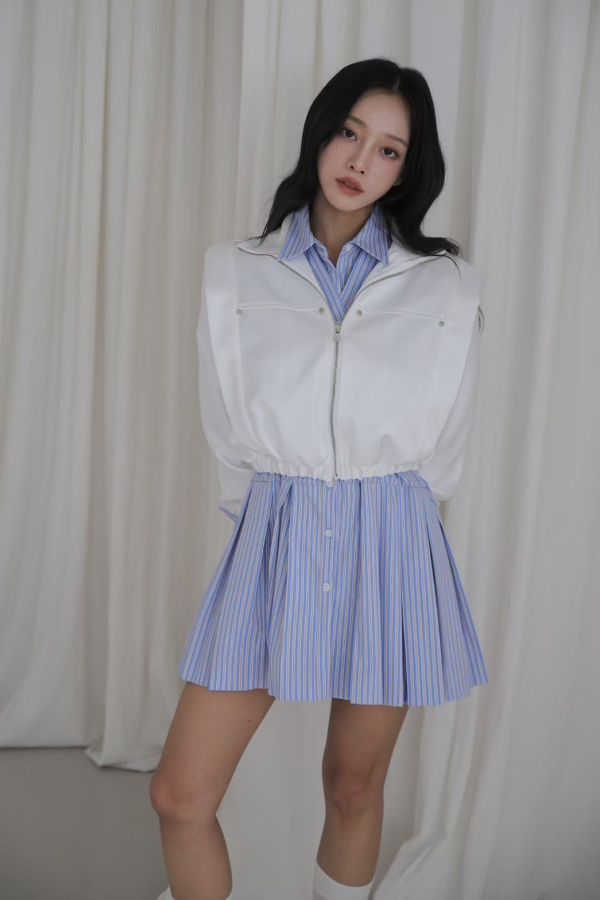 S05.翻領條紋連身裙 