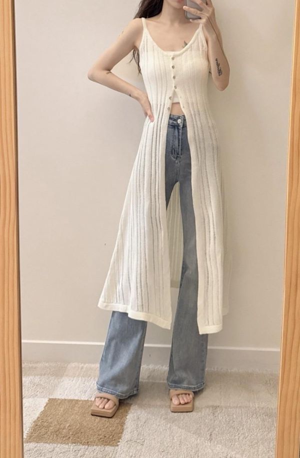 下開衩針織長版背心 