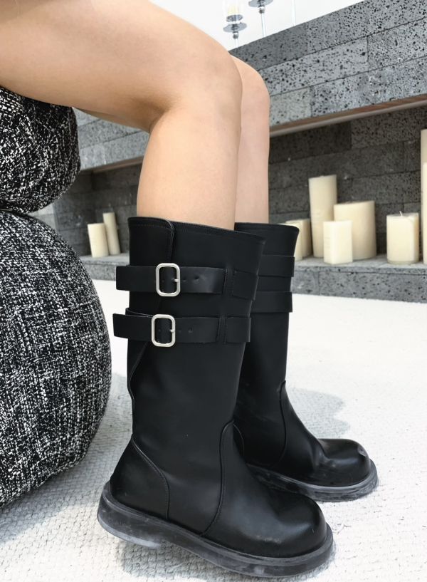 牛皮顯瘦中筒靴 