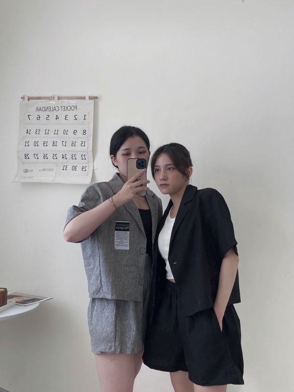 口袋貼標西裝短褲套裝 