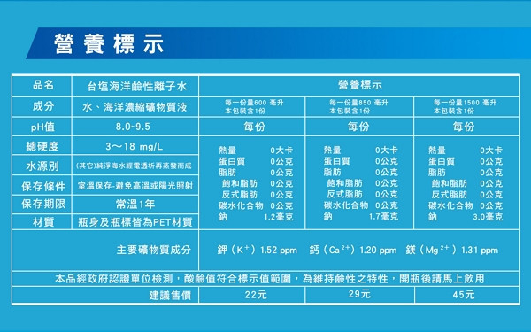 台塩(台鹽)海洋鹼性離子水1500MLx12入 