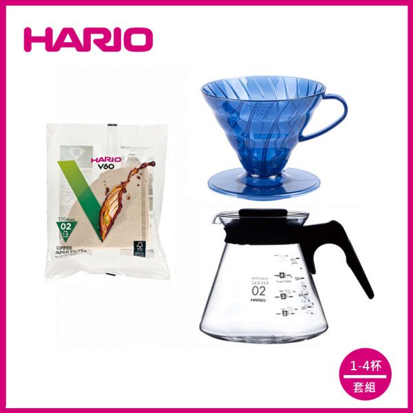 【HARIO】V60普魯士藍02樹酯濾杯手沖三件組 濾杯, HARIO, V60, 咖啡套組