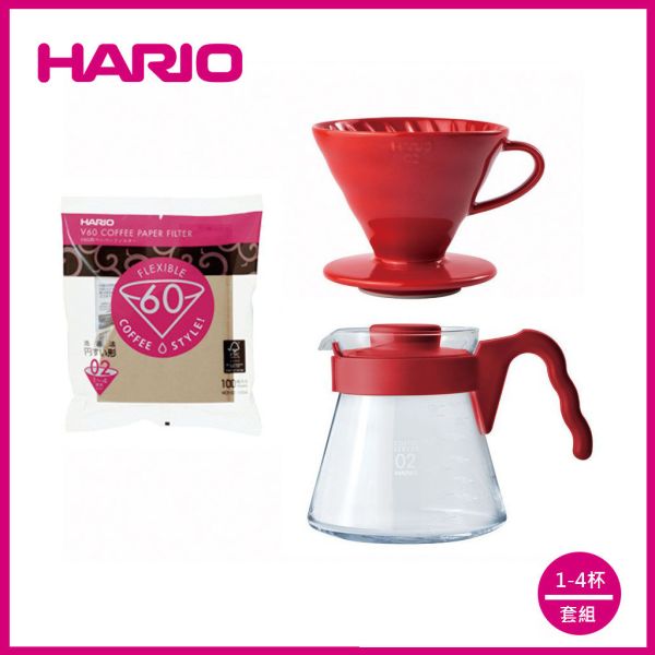 【HARIO】V60緋紅色陶瓷濾杯咖啡壺組 濾杯, HARIO, V60, 咖啡套組