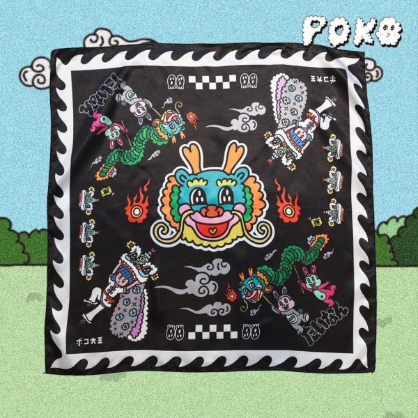 POKO ポコ大王 臺南限定-祥獅獻瑞 緞面方巾 (黑/紫) POKO ポコ大王 臺南限定-祥獅獻瑞 緞面方巾 (黑/紫)