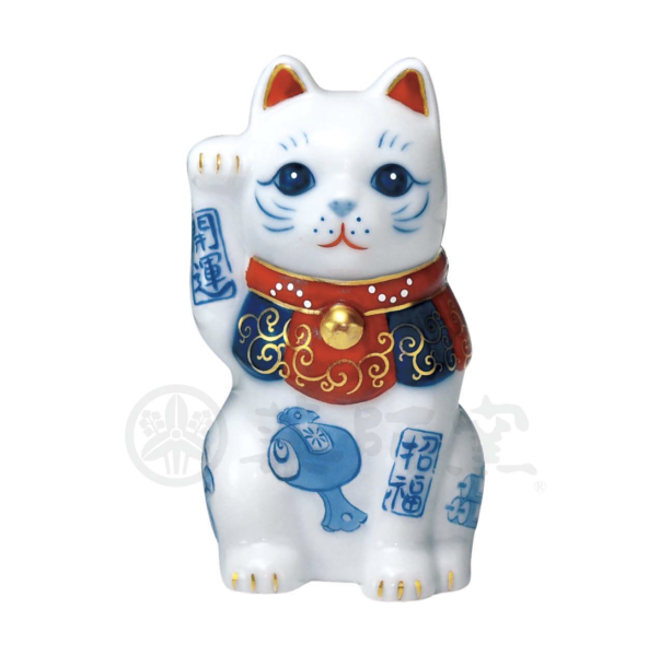 藥師窯 染錦招財貓（舉右手/2.5吋） 日本製藥師窯染錦招財貓（舉右手）