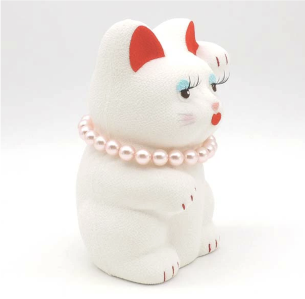 日本京都 龍虎作閃閃睫毛絲綢招財貓（12.5cm） 日本京都 龍虎作閃閃睫毛絲綢招財貓