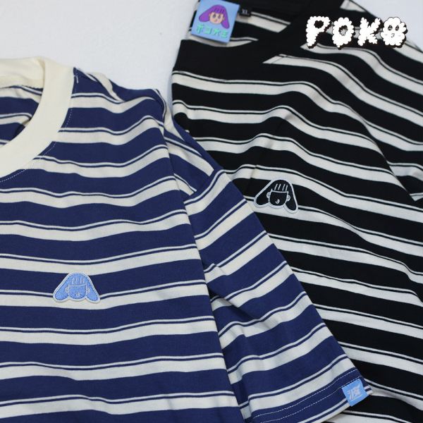 POKO ポコ大王 OUTLINED STRIPE 橫紋 TEE/ (黑/藍) ポコ大王 OUTLINED STRIPE 橫紋 TEE