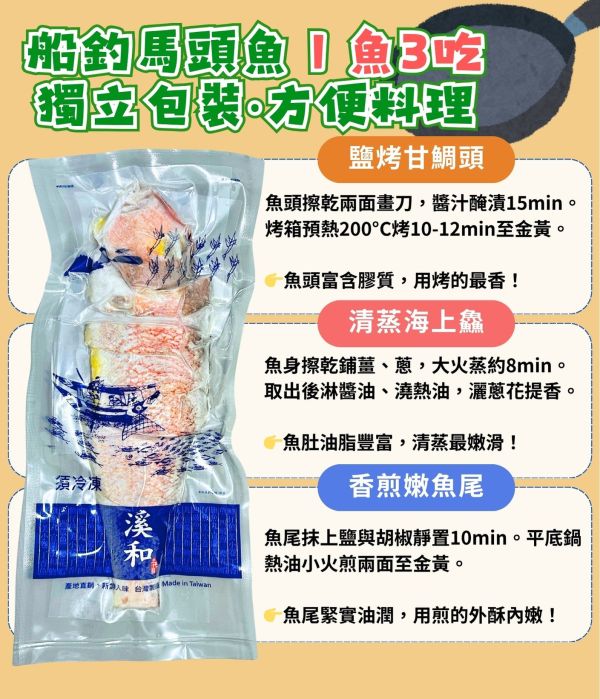 【冬季限定一魚三吃】馬頭魚剖半350g(已分切頭、肚、尾段獨立包裝) 馬頭魚料理,馬頭魚怎麼吃,新鮮馬頭魚,野生馬頭, 馬頭魚營養,蒜瓣肉